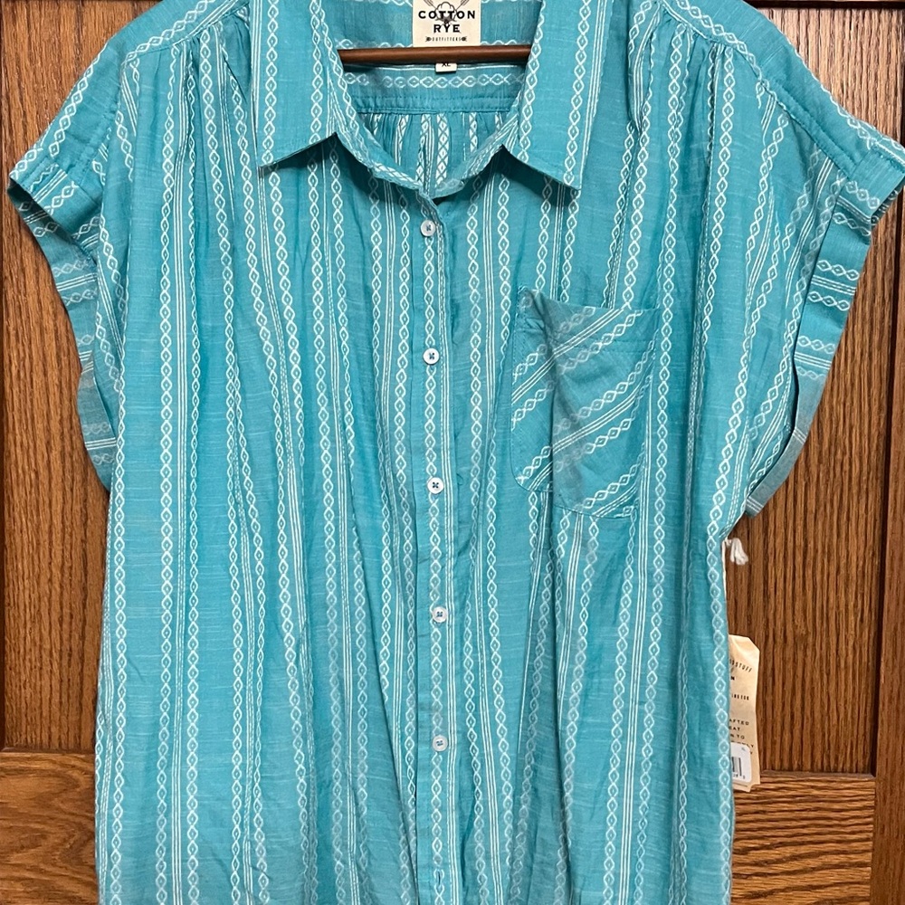 Cotton Rye Western Blue Striped Women's Button Down Shirt